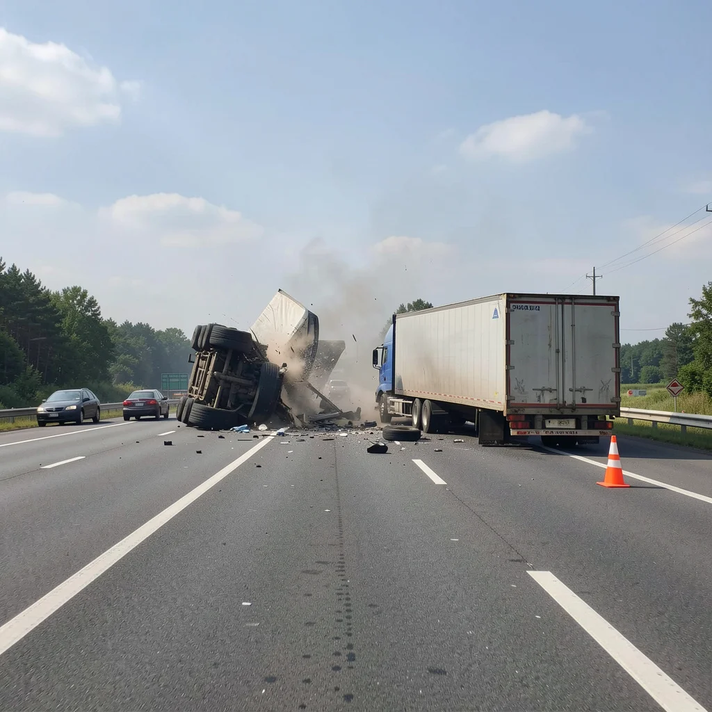 wideangle-highway-scene-truck-tire-blowout-causing